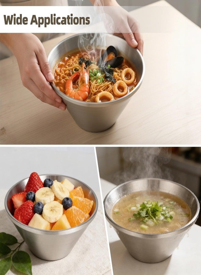 NIMBLOOM 2 Pcs Stainless Steel Soup Bowls, 7.9 in Double Wall Insulated Stainless Steel Bowls Set, Large Salad Mixing Bowl Set, V-Shape, Nesting Design for Kitchen, Camping, Home - Image 5