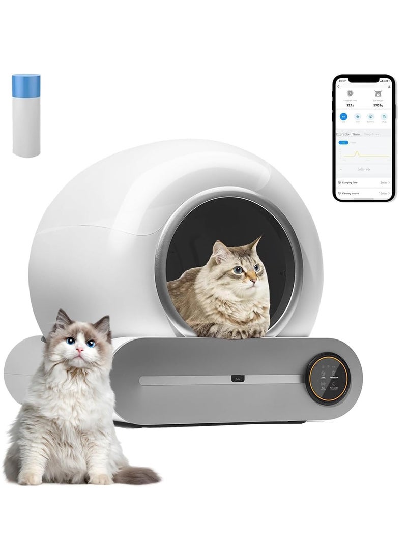 MileMelo - Self-Cleaning Cat Litter Box Automatic 65L+9L Large Capacity Cleaning Robot APP Control/Odor Removal/Safety Protection Smart Cat Litter Box for Multiple Cats Gray - Image 1
