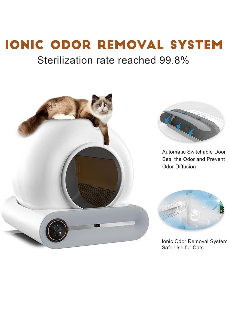 MileMelo - Self-Cleaning Cat Litter Box Automatic 65L+9L Large Capacity Cleaning Robot APP Control/Odor Removal/Safety Protection Smart Cat Litter Box for Multiple Cats Gray - Image 1