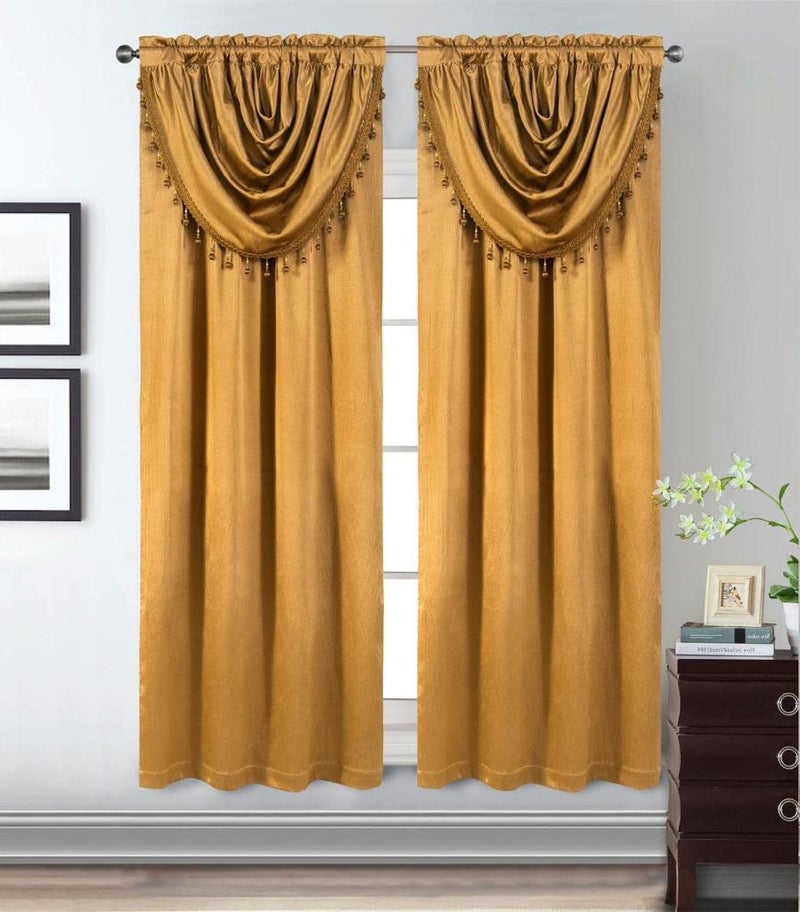 GLORY RUGS Window Panel with Attached Valance Curtain Bedroom Living Room Dining 42"X84" Gold - Image 1