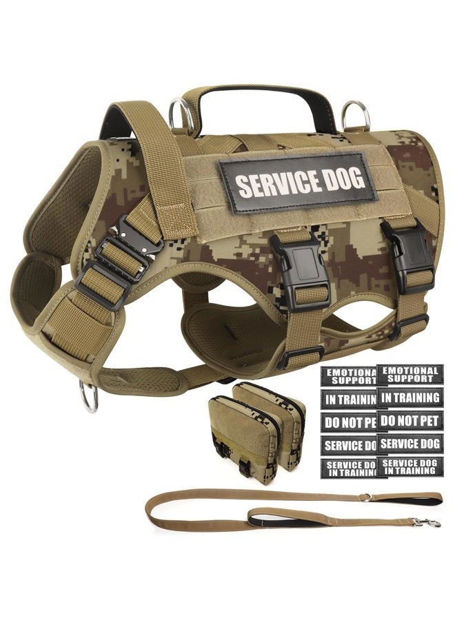 WINSEE Tactical Dog Harness with Dog Leash, Service Working MOLLE Vest with 10 Pet Patches for Dog, No Pull Military Harness and Backpack for Training Hunting Walking - Image 1