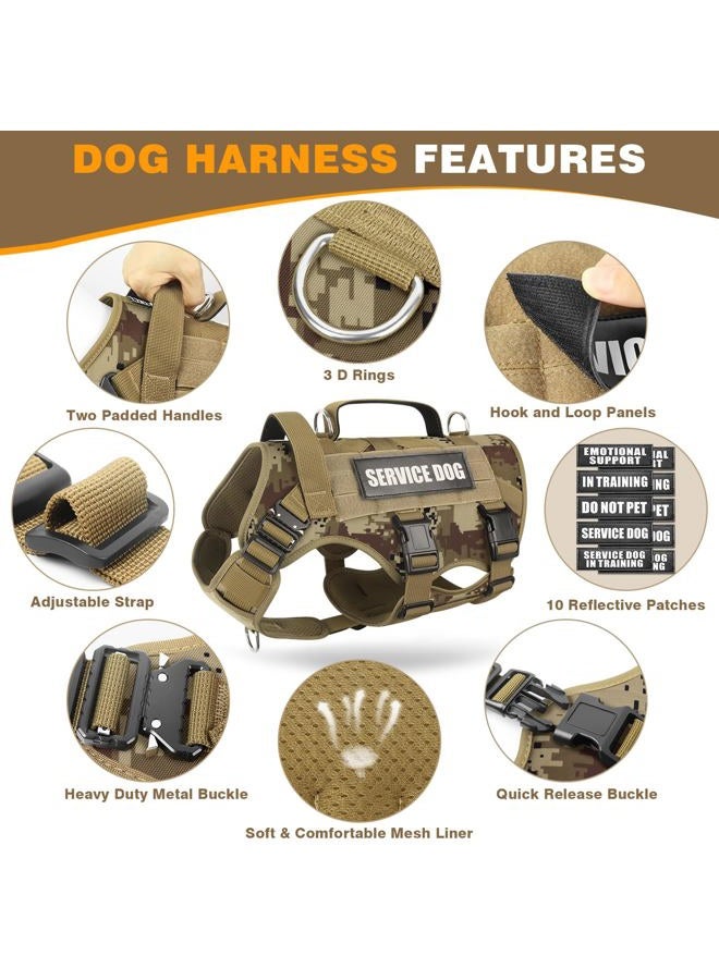 WINSEE Tactical Dog Harness with Dog Leash, Service Working MOLLE Vest with 10 Pet Patches for Dog, No Pull Military Harness and Backpack for Training Hunting Walking - Image 4
