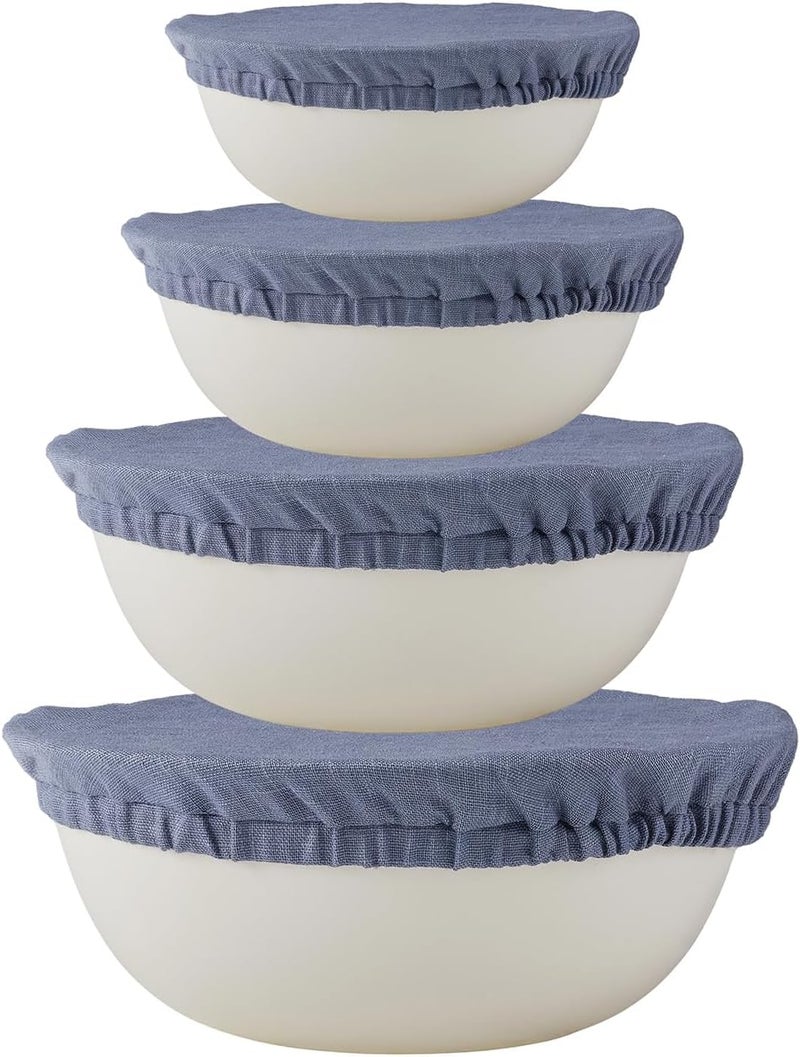 INYOWAKI 100% Pure Linen Bowl Covers For Bread Proofing, 4 Pcs Elastic Reusable Solid Color Cloth Fabric Bowl Covers,XL Organic Washable Large Stretch Sourdough Lids 6 * 8 * 10 * 12 Inches, Blue - Image 1