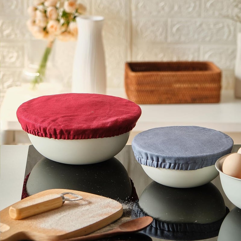 INYOWAKI 100% Pure Linen Bowl Covers For Bread Proofing, 4 Pcs Elastic Reusable Solid Color Cloth Fabric Bowl Covers,XL Organic Washable Large Stretch Sourdough Lids 6 * 8 * 10 * 12 Inches, Blue - Image 3