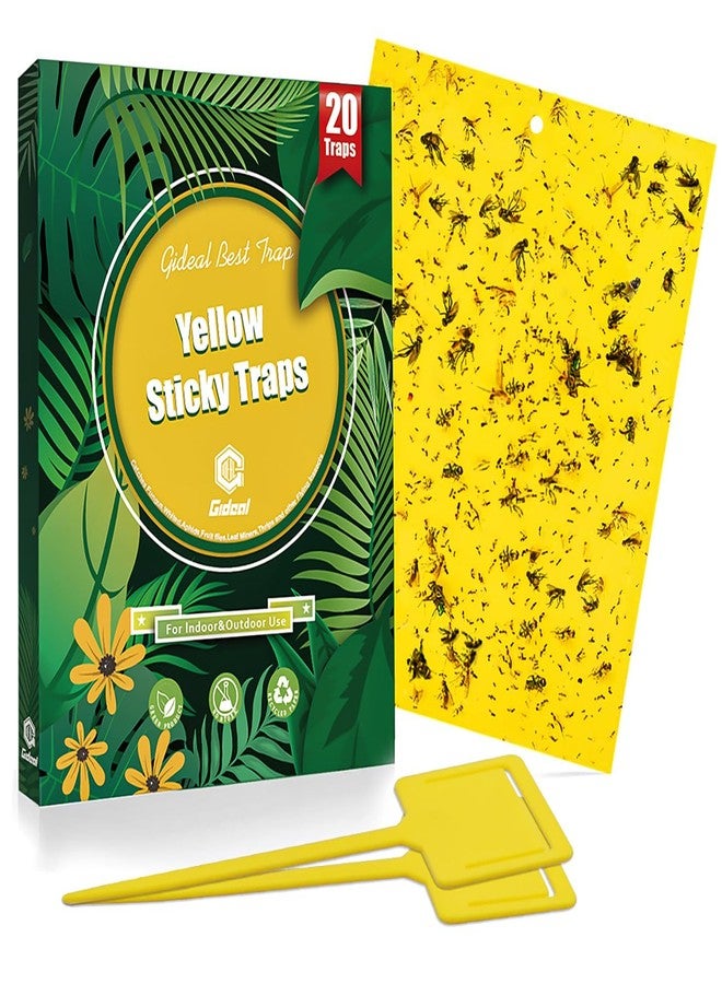 Gideal 20-Pack Dual-Sided Yellow Sticky Traps for Flying Plant Insect Such as Fungus Gnats, Whiteflies, Aphids, Leafminers,Thrips - (6x8 Inches, Included 20pcs Twist Ties) - Image 1