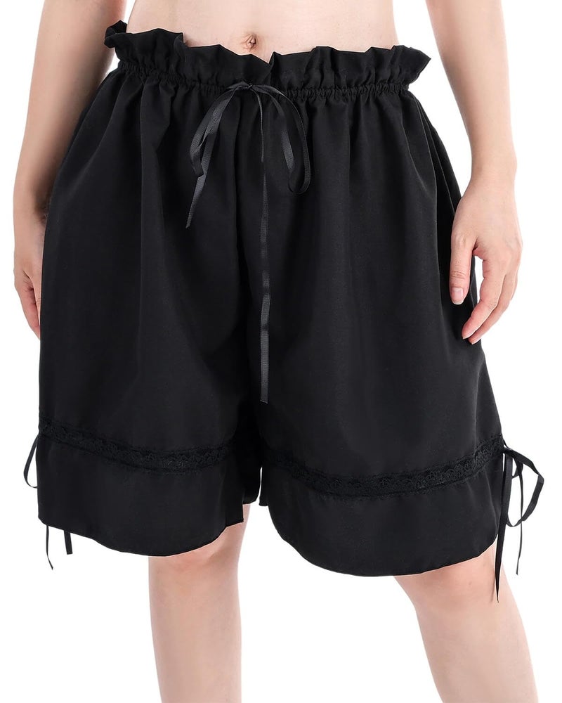 Nuoqi Womens Bloomers Shorts Drawstring Ruffle Pumpkin Pants Cute Security Short Pants for Girls Black S - Image 5