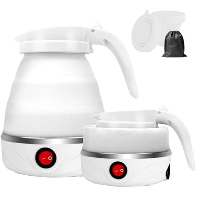 سکیلو غلاية كهربائية صغيرة محمولة قابلة للطي من السيليكون بسعة 06 لتر، غلاية سفر بإيقاف تشغيل تلقائي، غلاية صغيرة قابلة للطي للتخييم في الهواء الطلق والمكتب والفنادق ورحلات العمل 220 فولت، بيضاء - Image 2