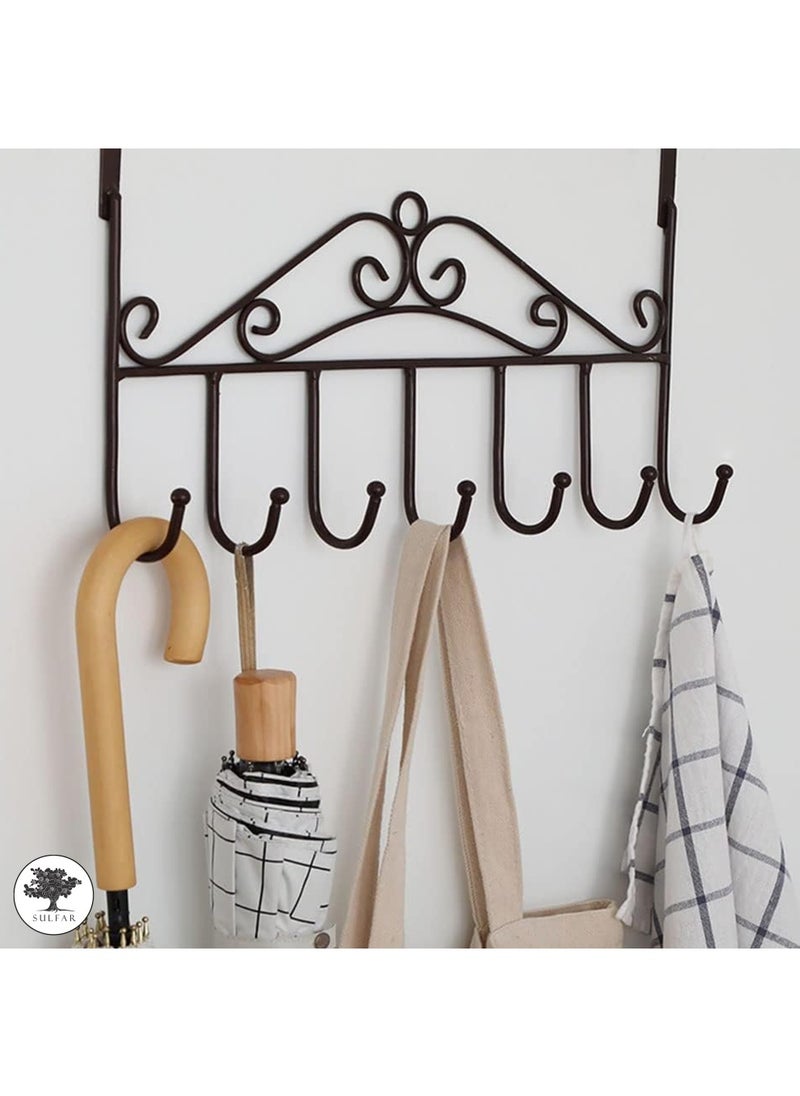 sulfar MS Over the Door Hooks,Stainless Steel Closet Hanger Rack, 7 Hooks Black Metal Hanging Storage Holder Organizer for Coats, Hats, Robes, Purses, Scarves, Clothes (Black) Pack of 1  - Image 3