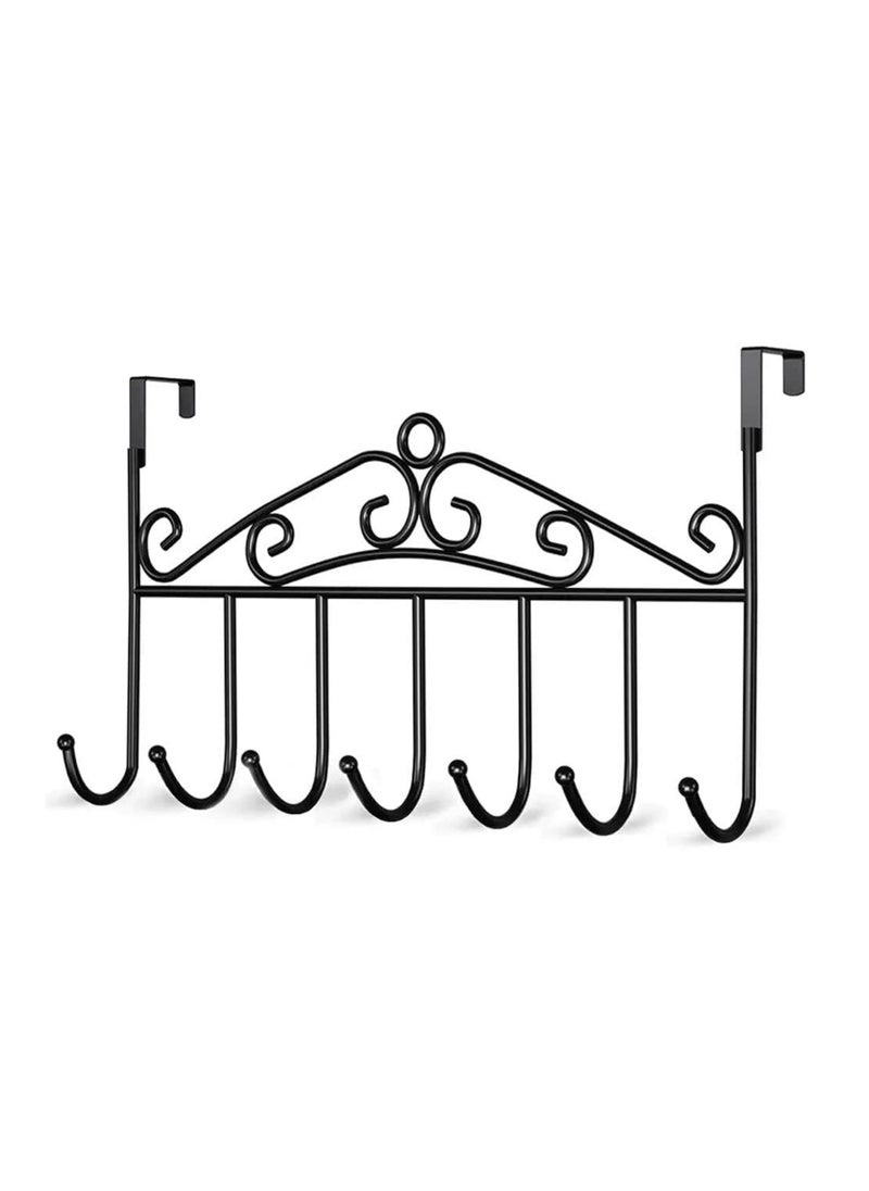 sulfar MS Over the Door Hooks,Stainless Steel Closet Hanger Rack, 7 Hooks Black Metal Hanging Storage Holder Organizer for Coats, Hats, Robes, Purses, Scarves, Clothes (Black) Pack of 1  - Image 1