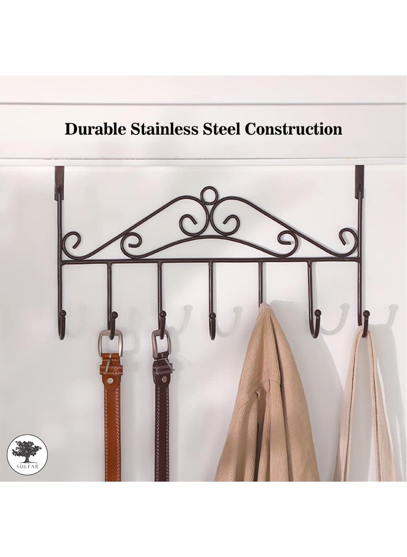sulfar MS Over the Door Hooks,Stainless Steel Closet Hanger Rack, 7 Hooks Black Metal Hanging Storage Holder Organizer for Coats, Hats, Robes, Purses, Scarves, Clothes (Black) Pack of 1  - Image 5