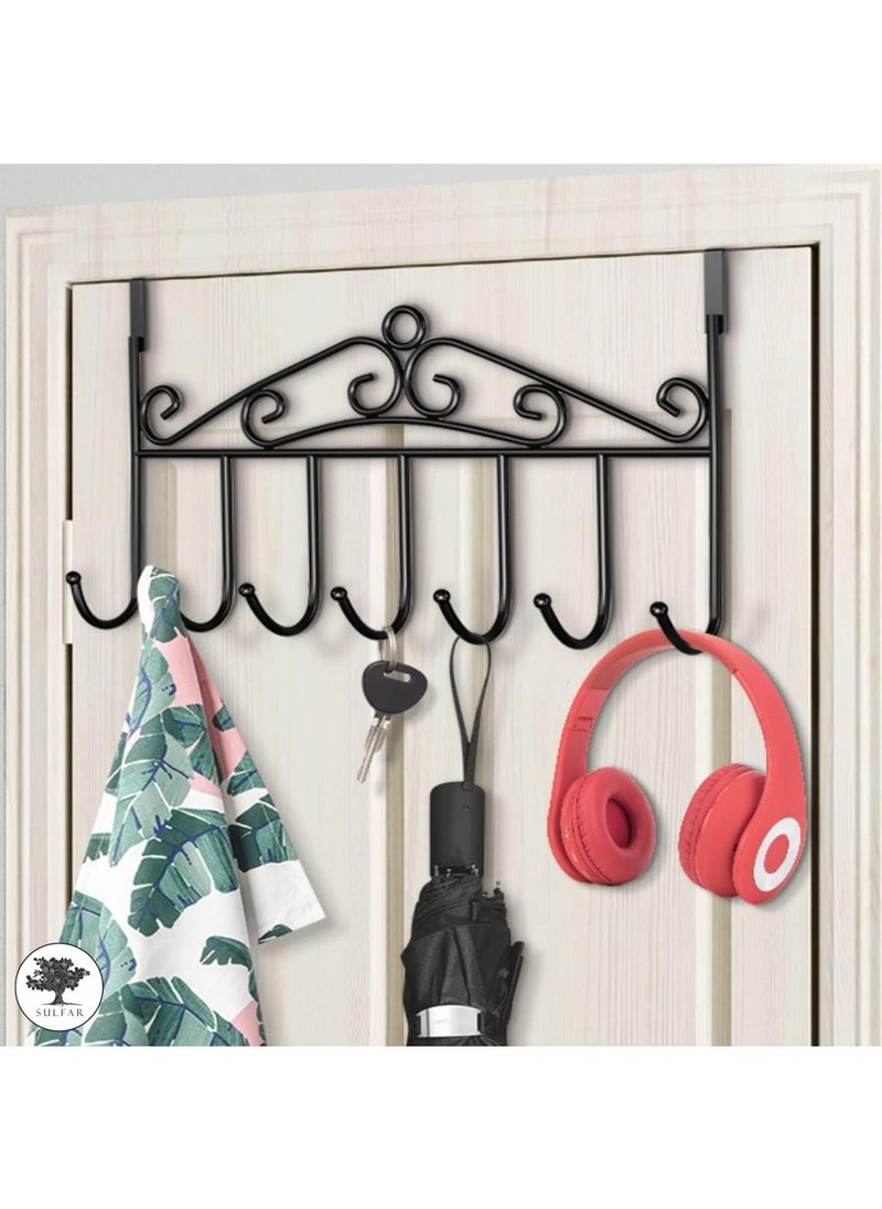 sulfar MS Over the Door Hooks,Stainless Steel Closet Hanger Rack, 7 Hooks Black Metal Hanging Storage Holder Organizer for Coats, Hats, Robes, Purses, Scarves, Clothes (Black) Pack of 1  - Image 4