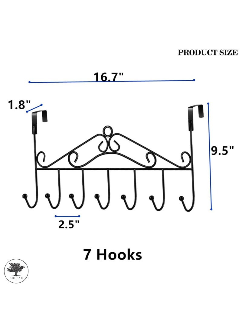 sulfar MS Over the Door Hooks,Stainless Steel Closet Hanger Rack, 7 Hooks Black Metal Hanging Storage Holder Organizer for Coats, Hats, Robes, Purses, Scarves, Clothes (Black) Pack of 1  - Image 2