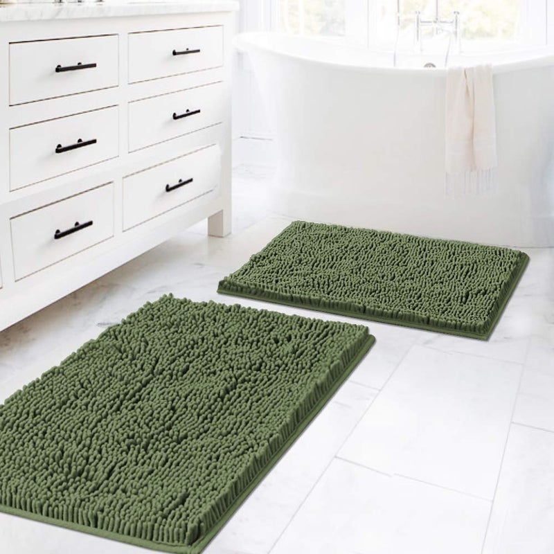 HVERSAILTEX Non Slip Thick Shaggy Chenille Bathroom Rugs Bath Mats for Bathroom Extra Soft and Absorbent  Bath Rugs Set for IndoorKitchen Set of 220 x 3217 x 24 Loden