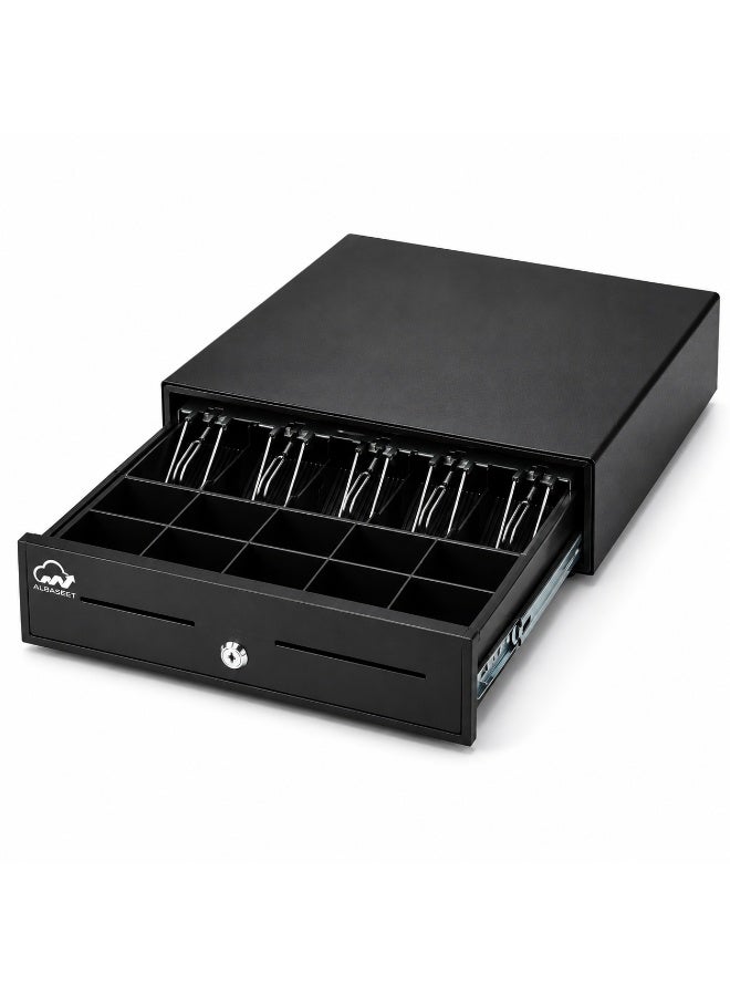 Heavy-Duty POS Cash Drawer with 5 Bill & 5 Coin Compartments – Secure Lock – Black Metal Cash drawer Register Drawer for Retail & Restaurant Cafes SHOP Supermarkets, and service Cash Drawer
