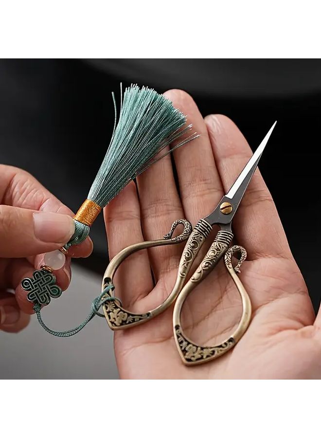 Antique Ruyi And Lotus Tea Scissors Set Blue Handmade For Fabric Tailor Craftsmanship - Image 2