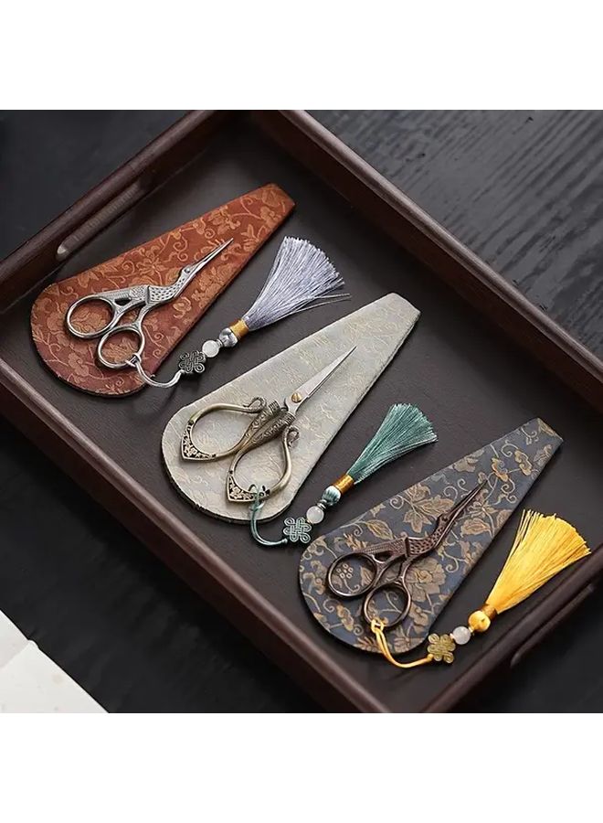Antique Ruyi And Lotus Tea Scissors Set Blue Handmade For Fabric Tailor Craftsmanship - Image 4