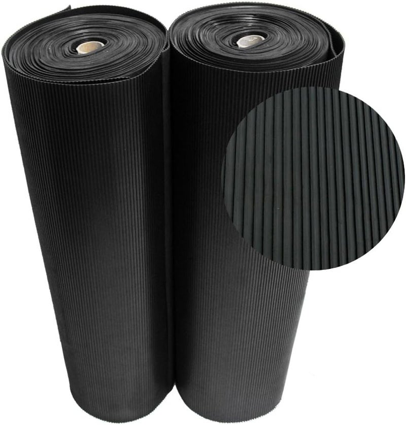 Rubber-Cal 03_167_W_RC_20 حصائر مطاطية غير قابلة للانزلاق للاستخدام الخارجي، بسماكة 0.13 بوصة × 3 أقدام × 20 قدم، باللون الأسود - Image 1