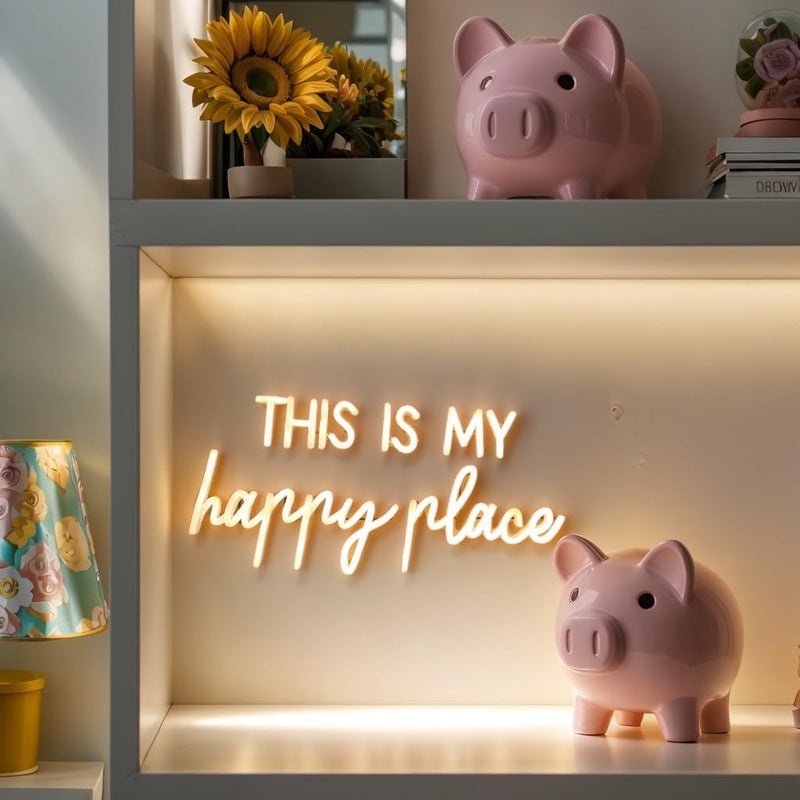 Adnkwolivt Neon Lights for Wall Decor - This Is My Happy Place Neon Signs for Teen Girls Bedroom Decor, Led Sign for Wall Decor, Nightstand Light, Dimmable Switch USB Power, Adhesive Hook Included - Image 3