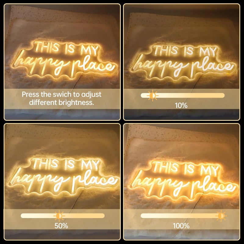 Adnkwolivt Neon Lights for Wall Decor - This Is My Happy Place Neon Signs for Teen Girls Bedroom Decor, Led Sign for Wall Decor, Nightstand Light, Dimmable Switch USB Power, Adhesive Hook Included - Image 5