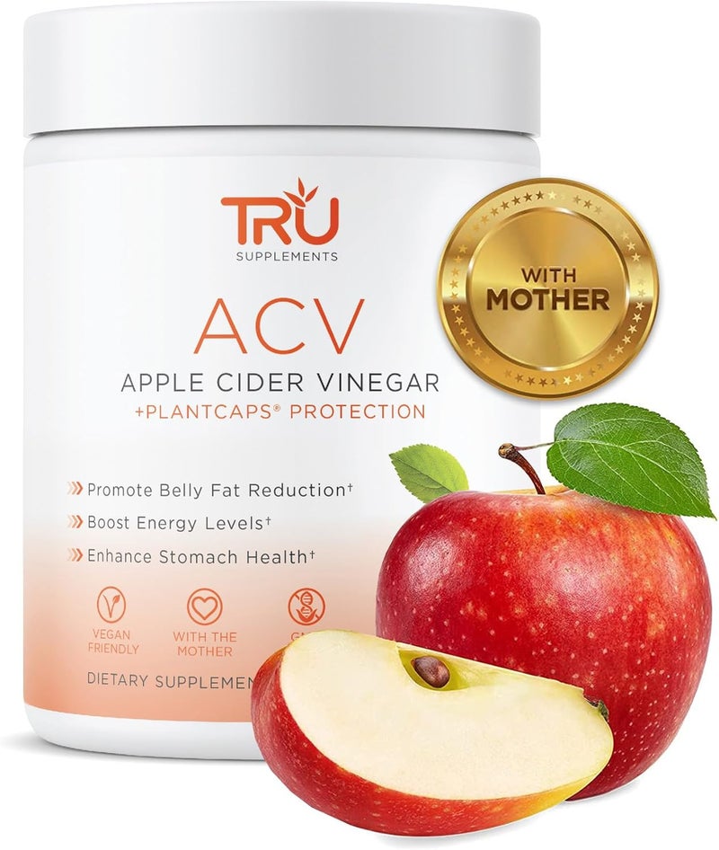 TRU Supplements ACV Apple Cider Vinegar Organic ACV with The Mother Improves Digestion and Skin Health 45 Servings 1000mg - Image 1