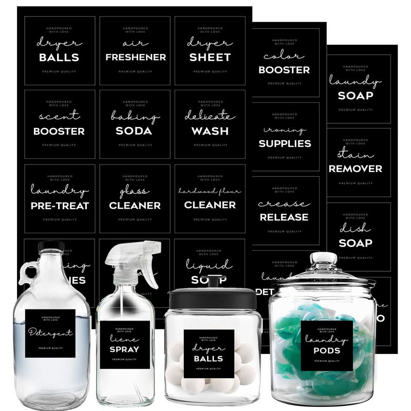 Minimalist Laundry Room Labels Set v2croft 36 Black Matte Stickers on Clear Canisters Home Organization Stickers for Cabinet Drawer Laundry Room linens Cleaning SuppliesWater Resistant
