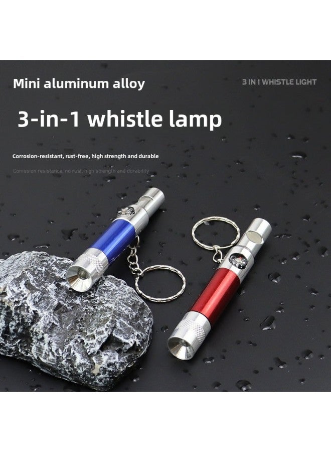 Generic Wild Survival Whistle Outdoor Keychain Treble Compass Mini Flashlight Three In One-Color:Silver - Image 1