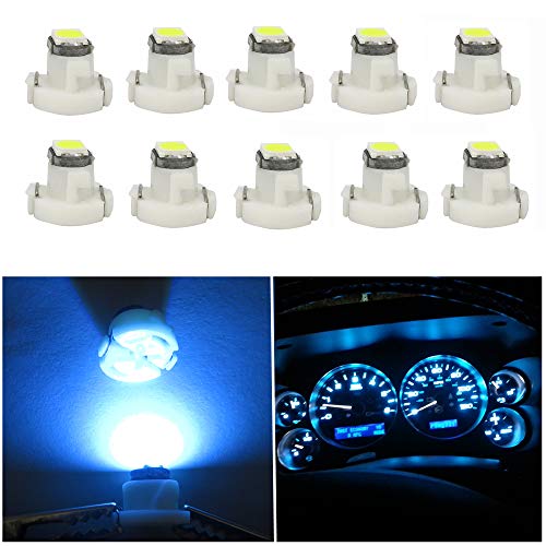 WLJH 10x Ice Blue T3 Neo Wedge Led 3030 SMD Chip 8mm Base Car Dash Instrument Bulb Clock Check Engine Transmission Fasten Seat Belt Hi-Beam Parking Brake Turn Signal Ignition Indicator Lights - Image 1