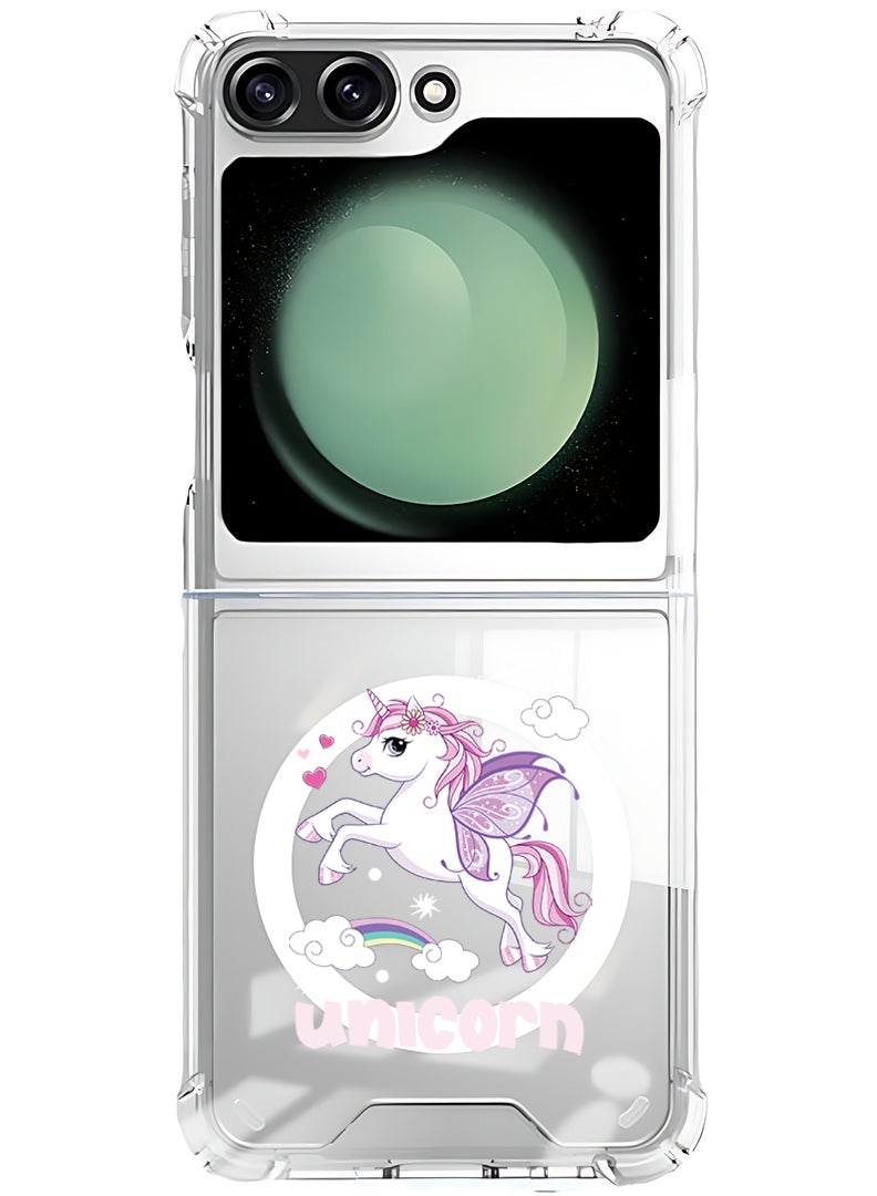 Theodor Magnetic Case for Samsung Galaxy Z Flip 5 Compatible with MagSafe Wireless Charging, Shockproof Phone Bumper Cover Unicorn - Image 1