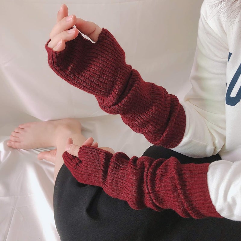 F Flammi Cashmere Blended Arm Warmer for Women Winter Fingerless Gloves Knit Mitten Gloves Wrist Warmer with Thumb Hole - Image 3