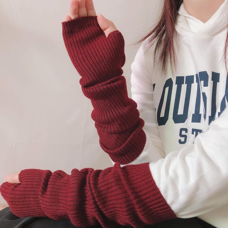 F Flammi Cashmere Blended Arm Warmer for Women Winter Fingerless Gloves Knit Mitten Gloves Wrist Warmer with Thumb Hole - Image 4