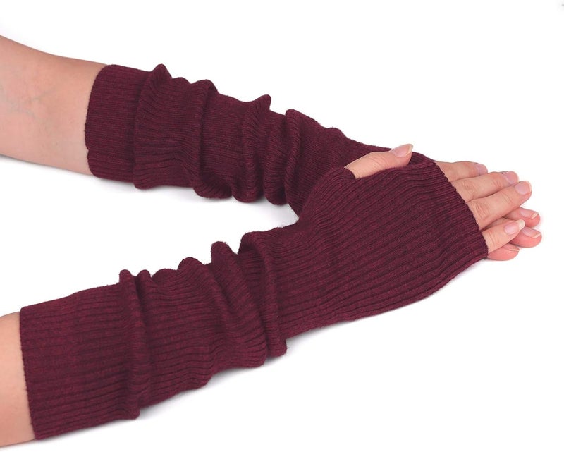 F Flammi Cashmere Blended Arm Warmer for Women Winter Fingerless Gloves Knit Mitten Gloves Wrist Warmer with Thumb Hole - Image 1
