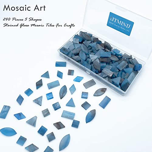 LITMIND Stained Glass Mosaic Tiles Kit for Crafts Blue Purple Alternating 240 Pieces 5 Shapes Mixed Rectangle Triangle Rhombus Square Leaf Ideal for Mosaic Art Projects - Image 3
