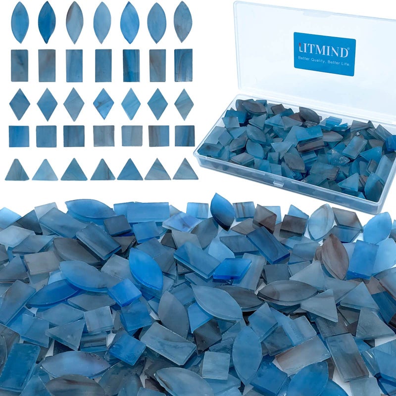 LITMIND Stained Glass Mosaic Tiles Kit for Crafts Blue Purple Alternating 240 Pieces 5 Shapes Mixed Rectangle Triangle Rhombus Square Leaf Ideal for Mosaic Art Projects - Image 2
