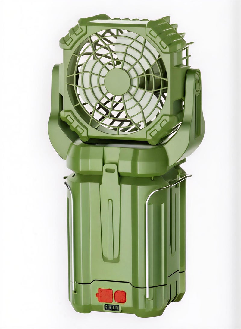 سمارتكس مصباح تخييم LED يعمل بالطاقة الشمسية قابل لإعادة الشحن، مزود بمروحة خضراء داكنة - Image 1