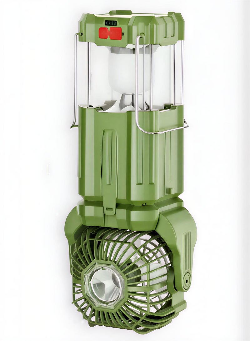 سمارتكس مصباح تخييم LED يعمل بالطاقة الشمسية قابل لإعادة الشحن، مزود بمروحة خضراء داكنة - Image 2