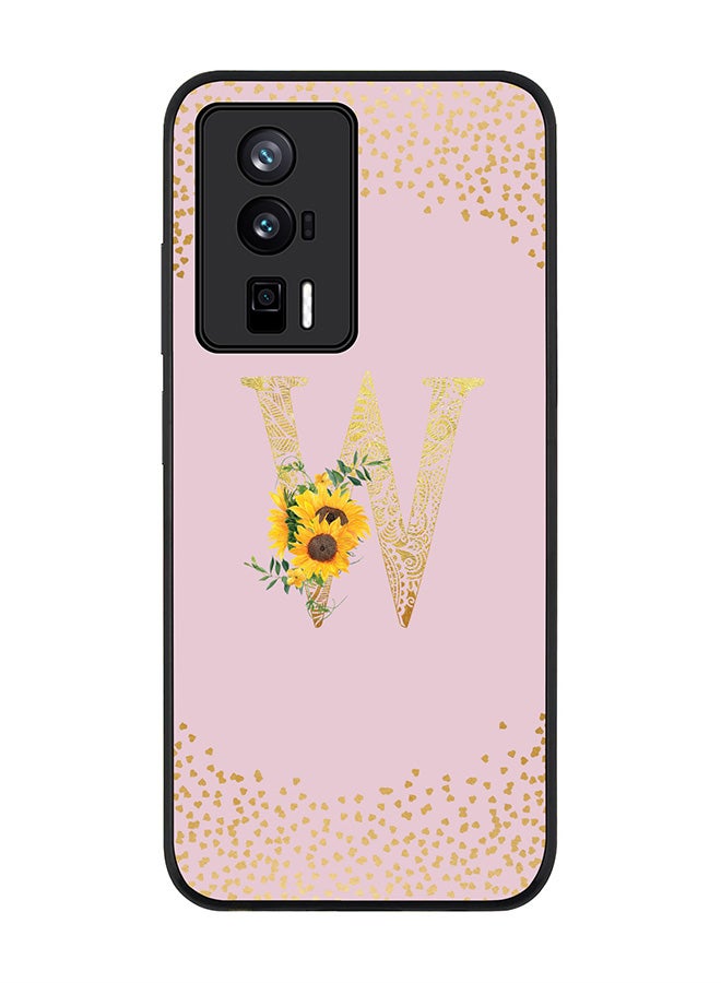 Stylizedd Rugged Black edge case for Xiaomi Poco F5 Pro 5G / Xiaomi Redmi K60 / Xiaomi Redmi K60 Pro Slim fit Flexible Rubber Edges Anti Drop TPU Cover - Monogram Letter Floral Pattern - W (Pink) - Image 1