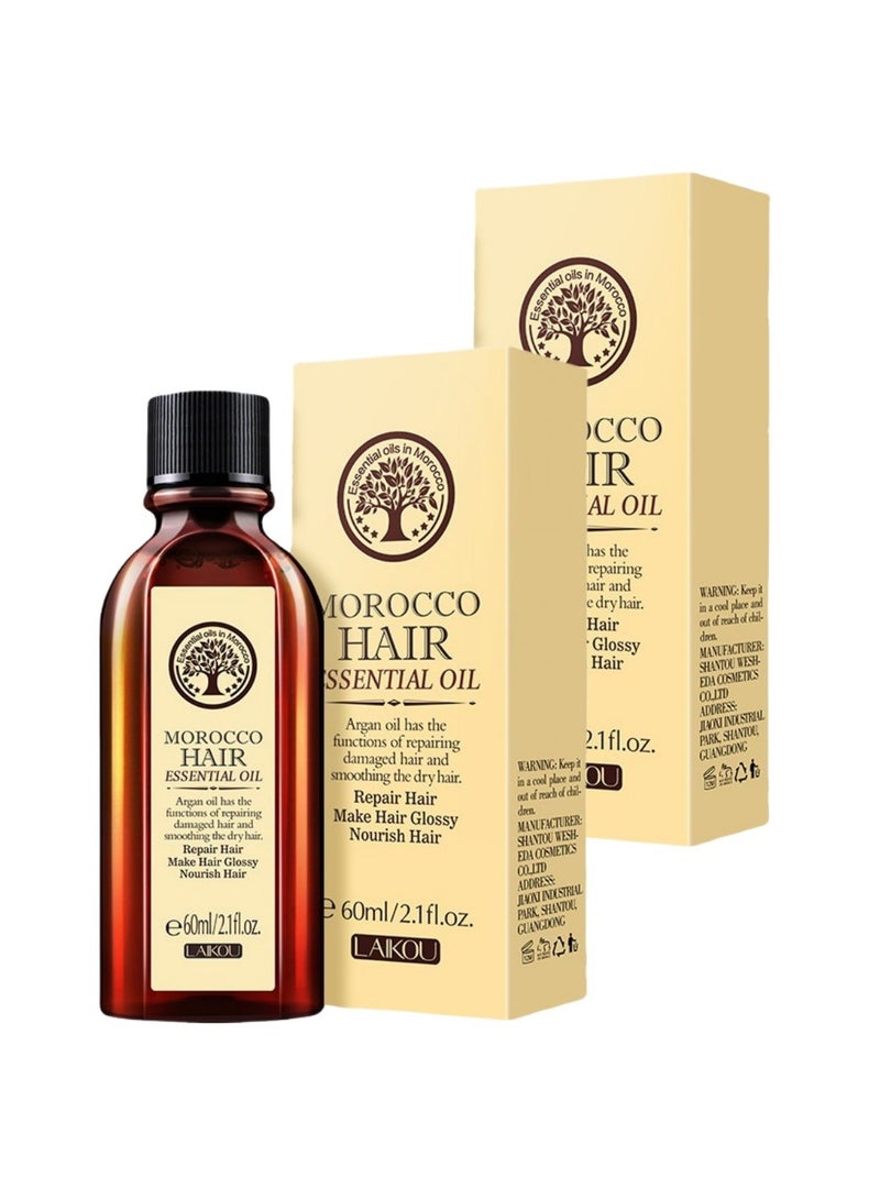 موروكو عبوتان من زيت الأركان للعناية بالشعر الناعم، يحسن من تجعد الشعر وتشابكه، زيت للعناية بالشعر بدون غسيل 60 مل*2 - Image 1