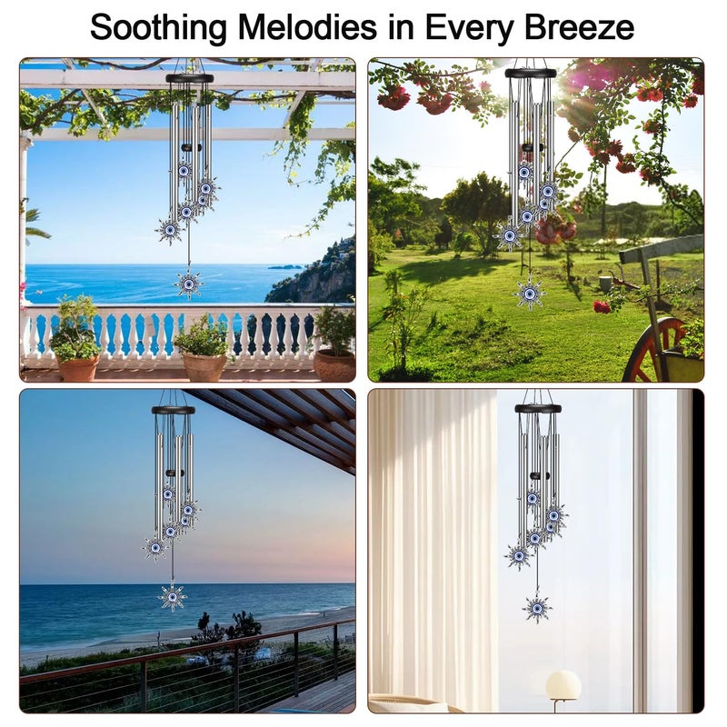 Virekm Wind Chimes For Outside Clearance  Wind Chime With Natural Sounds  Outdoor/Indoor Decorations For Patio  Porch  Backyard And Garden Decor (Sun Evil Eyes) - Image 4