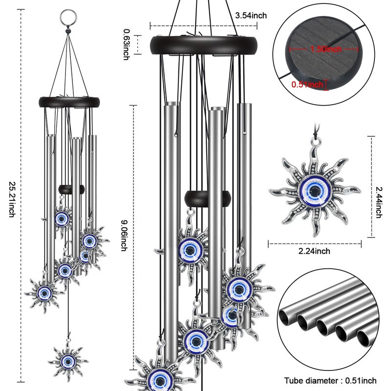 Virekm Wind Chimes For Outside Clearance  Wind Chime With Natural Sounds  Outdoor/Indoor Decorations For Patio  Porch  Backyard And Garden Decor (Sun Evil Eyes) - Image 5
