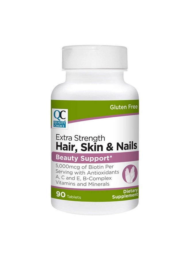 Quality Choice - Hair Skin & Nails Extra Strength Biotin 5000 Mcg Tablets 90 Count - Image 1