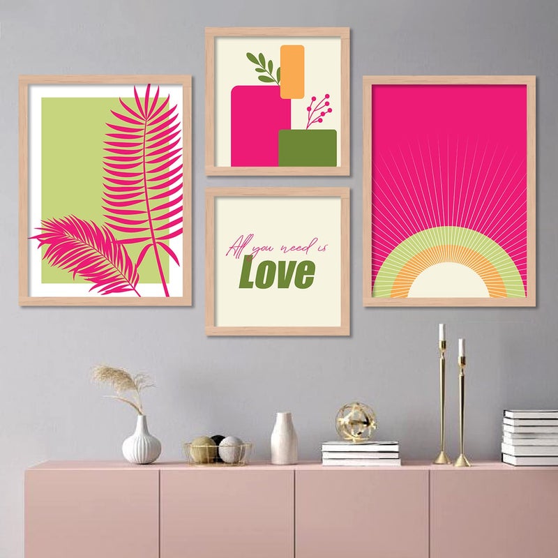 Gamya Wall Paintings For Living Room Bedroom Wall Decoration Motivational Wall Poster Frames For Wall Decor 11x14 Inches Set of 4 Pink Nature