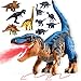 BLmukce 24 Large Dinosaur Toys for Kids 35 Big Dinosaur Tyrannosaurus rex Figure Toy with 10 Dinosaurs Belly Storage Gliding Wheels Lights Sounds Mist Spray TRex that eats Toy for Boys Gift - Image 4