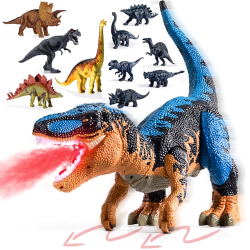 BLmukce 24 Large Dinosaur Toys for Kids 35 Big Dinosaur Tyrannosaurus rex Figure Toy with 10 Dinosaurs Belly Storage Gliding Wheels Lights Sounds Mist Spray TRex that eats Toy for Boys Gift - Image 5