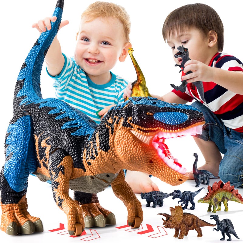 BLmukce 24 Large Dinosaur Toys for Kids 35 Big Dinosaur Tyrannosaurus rex Figure Toy with 10 Dinosaurs Belly Storage Gliding Wheels Lights Sounds Mist Spray TRex that eats Toy for Boys Gift - Image 2