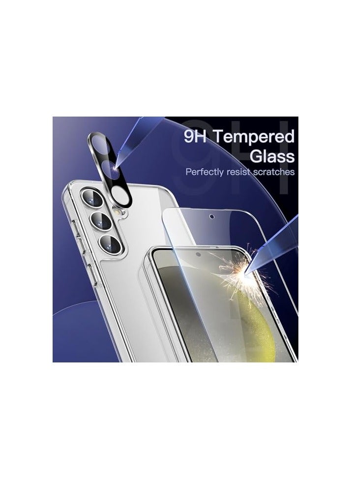 جي تيك حافظة JETech 5 في 1 لهاتف Samsung Galaxy S24+ / S24 Plus 5G مع عبوتين لكل واقي شاشة من الزجاج المقوى وواقي عدسة الكاميرا، غطاء هاتف ممتص للصدمات غير أصفر اللون (شفاف) - Image 2