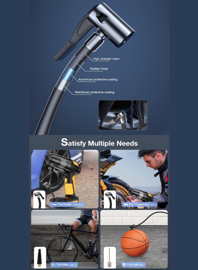 دراكسون مكنسة كهربائية محمولة للسيارة 4 في 1 ومنفاخ إطارات محمول ومضخة ضاغط هواء، ضوء LED وشاشة LCD رقمية لقياس ضغط الإطارات بدون أسلاك عالية الطاقة لسيارات الدفع الرباعي والدراجات النارية وكرة السلة - Image 3