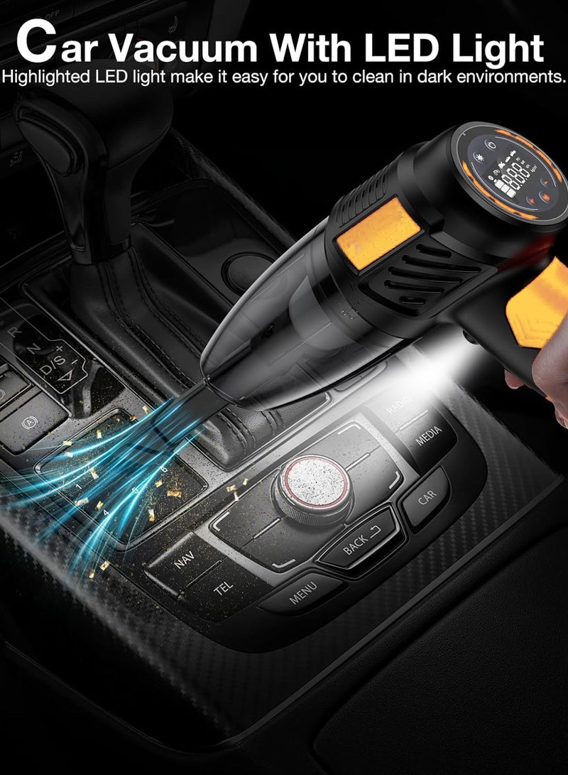 دراكسون مكنسة كهربائية محمولة للسيارة 4 في 1 ومنفاخ إطارات محمول ومضخة ضاغط هواء، ضوء LED وشاشة LCD رقمية لقياس ضغط الإطارات بدون أسلاك عالية الطاقة لسيارات الدفع الرباعي والدراجات النارية وكرة السلة - Image 4