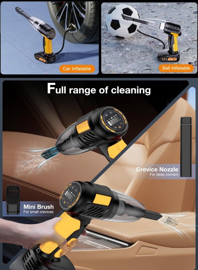 دراكسون مكنسة كهربائية محمولة للسيارة 4 في 1 ومنفاخ إطارات محمول ومضخة ضاغط هواء، ضوء LED وشاشة LCD رقمية لقياس ضغط الإطارات بدون أسلاك عالية الطاقة لسيارات الدفع الرباعي والدراجات النارية وكرة السلة - Image 2