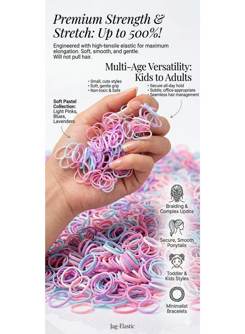 Jagravo 1100 Pcs Multicolor Mini Elastic Hair Bands – Soft Poly Rubber Hair Ties for Baby Girls & Kids – Gentle No Pull Ponytail Elastics – Durable Hair Bands for Daily Styling - Image 5