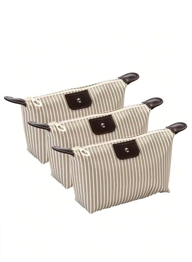 3-piece makeup bag set, quilted makeup bag, large makeup bag, cute cotton makeup bag for women, travel toiletry storage bag, daily storage bag, suitable for work/business trips/travel, great gift choice - Image 1